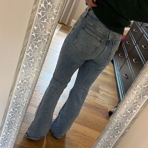 Womens higher high rise side slit flares with secret smooth pockets